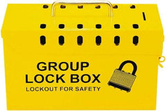 NMC - 10" Deep x 4" Wide x 6" High, Portable Group Lockout Box - Yellow, 13 Padlocks - Exact Industrial Supply