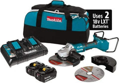 Makita - 9" Wheel Diam, 6,000 RPM, Cordless Angle & Disc Grinder - 5/8-11 Spindle, 18 Volts - Exact Industrial Supply