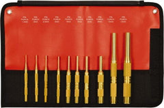 Mayhew - 10 Piece, 1.5 to 12mm, Pin Punch Set - Round Shank, Brass, Comes in Kit Bag - Exact Industrial Supply