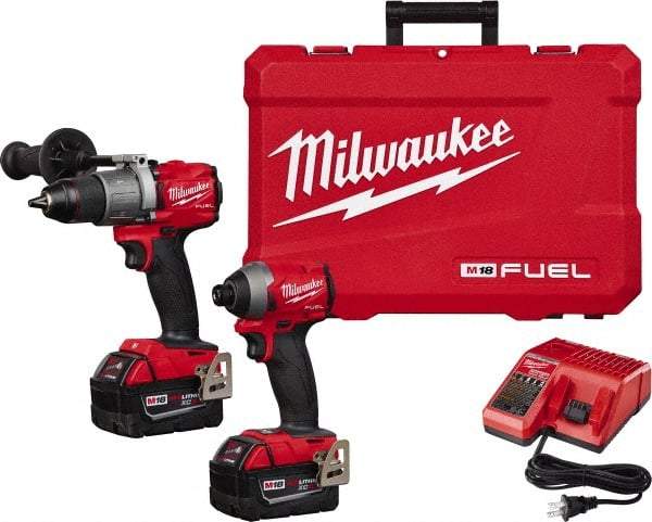 Milwaukee Tool - 18 Volt Cordless Tool Combination Kit - Includes 1/2" Brushless Hammer Drill/Driver & 1/4" Hex Impact Driver, Lithium-Ion Battery Included - Exact Industrial Supply