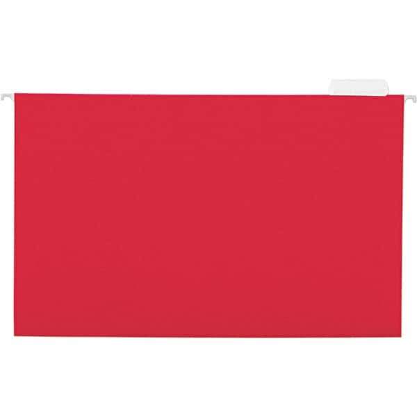 Universal One - 9-5/8 x 14-3/4", Legal, Red, Hanging File Folder - 11 Point Stock, 1/5 Tab Cut Location - Exact Industrial Supply