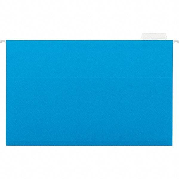 Universal One - 9-5/8 x 14-3/4", Legal, Blue, Hanging File Folder - 11 Point Stock, 1/5 Tab Cut Location - Exact Industrial Supply