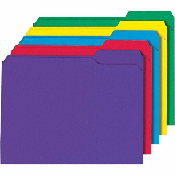 Universal One - 9-5/8 x 11-3/4", Letter Size, Assorted Colors, File Folders with Top Tab - 11 Point Stock, 1/3 Tab Cut Location - Exact Industrial Supply