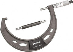 Starrett - 4 to 5" Range, 0.0001" Graduation, Mechanical Outside Micrometer - Ratchet Thimble, 2-3/4" Throat Depth, Accurate to 0.0001" - Exact Industrial Supply