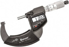 Starrett - 25 to 50mm Range, 0.001mm Graduation, Mechanical Outside Micrometer - Ratchet Thimble, 30mm Throat Depth, Accurate to 0.001mm - Exact Industrial Supply