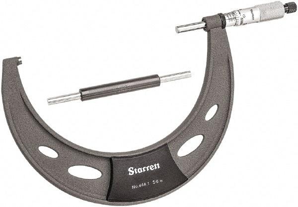 Starrett - 5 to 6" Range, 0.0001" Graduation, Mechanical Outside Micrometer - Ratchet Thimble, 3.35" Throat Depth, Accurate to 0.0001" - Exact Industrial Supply