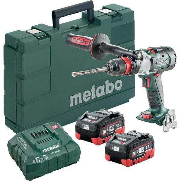 Metabo - 18 Volt 1/16 to 1/2" Keyless Chuck Cordless Hammer Drill - 32300 BPM, 500 to 3,800 RPM, Reversible, Pistol Grip Handle - Exact Industrial Supply
