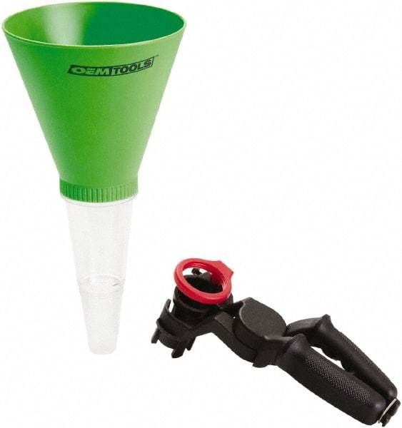 OEM Tools - 16 oz Capacity Plastic Funnel with Clamp - 3-3/4" Straight Spout, Green & Clear - Exact Industrial Supply