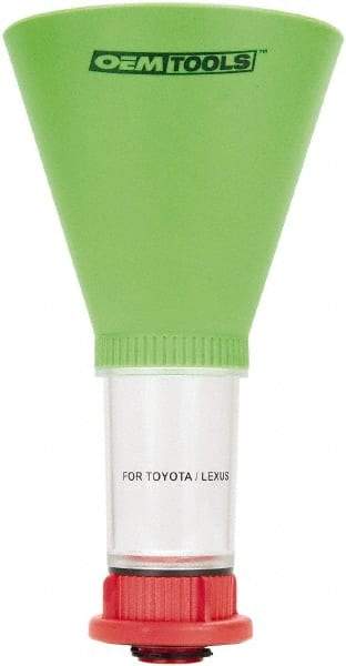 OEM Tools - 16 oz Capacity Plastic Funnel - 5" Mouth OD, 3-3/4" Straight Spout, Green, Clear & Red - Exact Industrial Supply