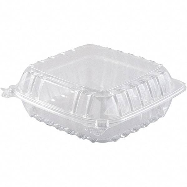 DART - 8-19/64 x 8-19/64 x 3" Hinged-Lid Plastic Containers - Clear - Exact Industrial Supply