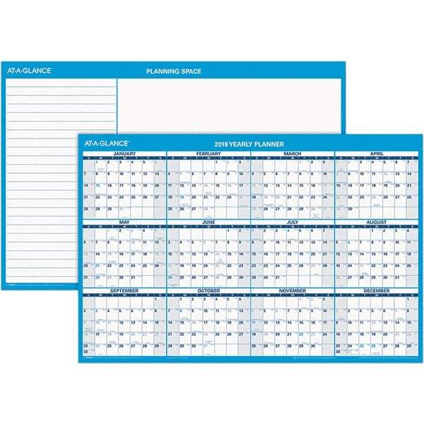 AT-A-GLANCE - 1 Sheet, 36 x 24", Erasable Wall Calendar - Blue & White - Exact Industrial Supply