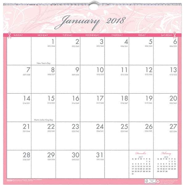 House of Doolittle - 12 Sheet, 12 x 12", Wall Calendar - Pink & Gray - Exact Industrial Supply