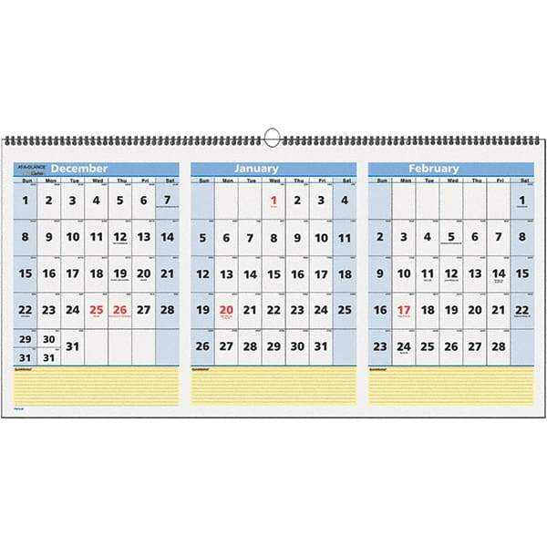 AT-A-GLANCE - 8 Sheet, 23-1/2 x 12", Wall Calendar - White - Exact Industrial Supply