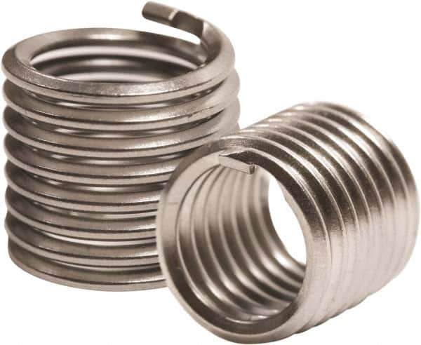 Recoil - 3/8-24 UNF, 3/8" OAL, Free Running Helical Insert - 6-7/8 Free Coils, Tangless, 304 Stainless Steel, Bright Finish, 1D Insert Length - Exact Industrial Supply