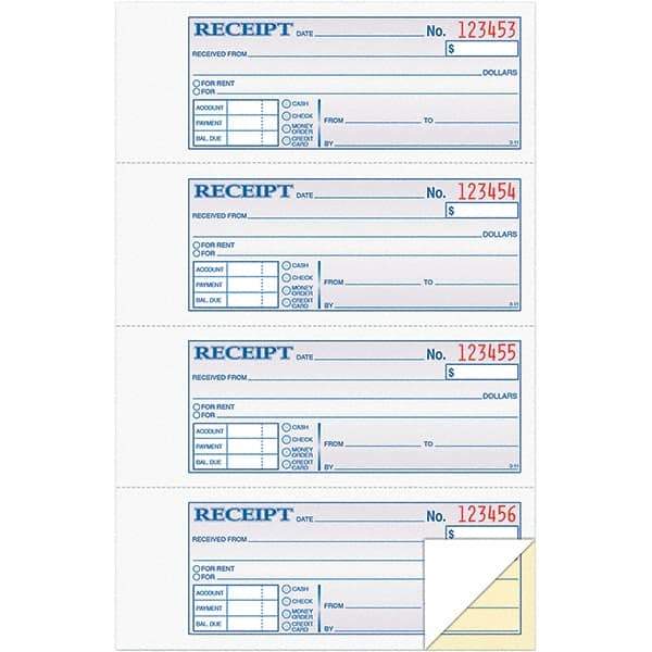 TOPS - 200 Sheet, 7-1/8 x 2-3/4", Receipt Book - Blue, White & Yellow - Exact Industrial Supply