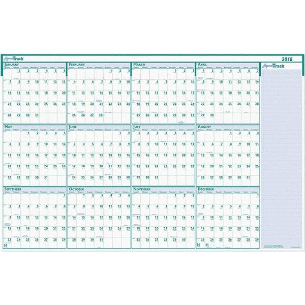 House of Doolittle - 1 Sheet, 24 x 37", Erasable Wall Calendar - White & Teal - Exact Industrial Supply