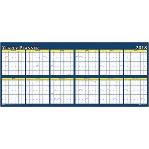 House of Doolittle - 1 Sheet, 60 x 26", Erasable Wall Planner - Yellow & Blue - Exact Industrial Supply