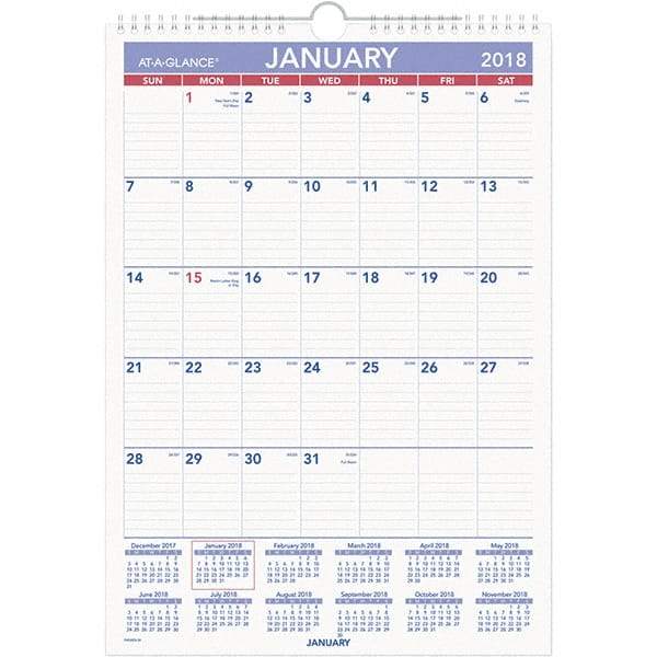 AT-A-GLANCE - 12 Sheet, 12 x 17", Erasable Wall Calendar - White - Exact Industrial Supply