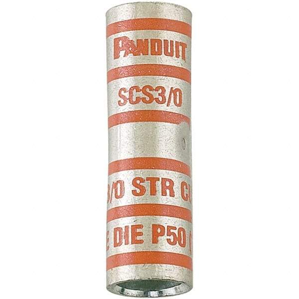 Panduit - 3/0 AWG Compatible, Noninsulated, Crimp-On Butt Splice Terminal - Red - Exact Industrial Supply