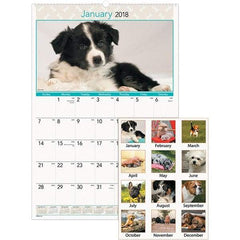 AT-A-GLANCE - 12 Sheet, 15-1/2 x 22-3/4", Wall Calendar - Puppies - Exact Industrial Supply