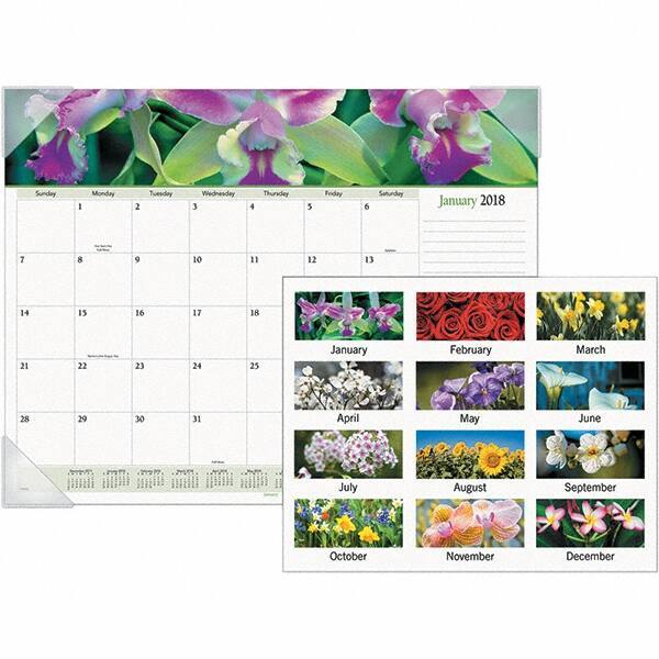 AT-A-GLANCE - 12 Sheet, 22 x 17", Desk Pad Calendar - Floral - Exact Industrial Supply