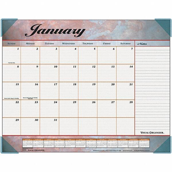 AT-A-GLANCE - 12 Sheet, 22 x 17", Desk Pad Calendar - Marble Burgundy - Exact Industrial Supply