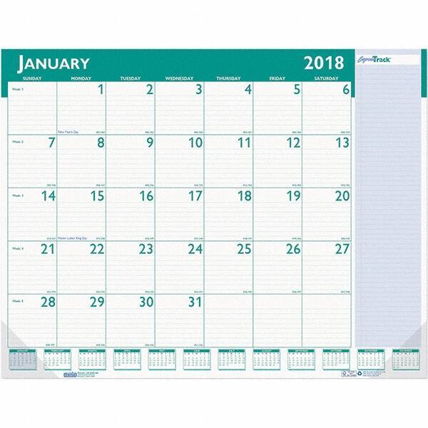 House of Doolittle - 12 Sheet, 22 x 17", Desk Pad Calendar - White & Teal - Exact Industrial Supply