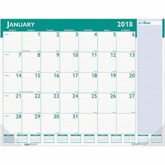 House of Doolittle - 12 Sheet, 22 x 17", Desk Pad Calendar - White & Teal - Exact Industrial Supply