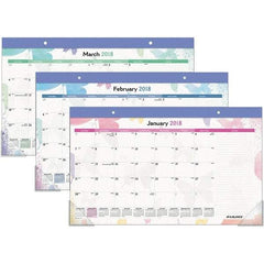 AT-A-GLANCE - 12 Sheet, 17-3/4 x 10-7/8", Desk Pad Calendar - Watercolors - Exact Industrial Supply