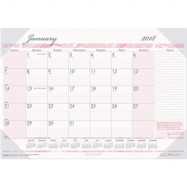 House of Doolittle - 12 Sheet, 18-1/2 x 13", Desk Pad Calendar - Pink & Gray - Exact Industrial Supply