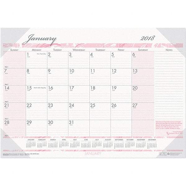 House of Doolittle - 12 Sheet, 22 x 17", Desk Pad Calendar - Pink & Gray - Exact Industrial Supply