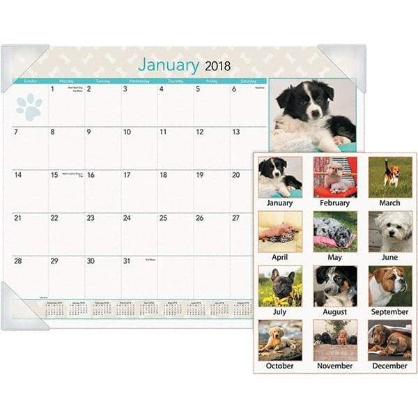 AT-A-GLANCE - 12 Sheet, 22 x 17", Desk Pad Calendar - Puppies - Exact Industrial Supply