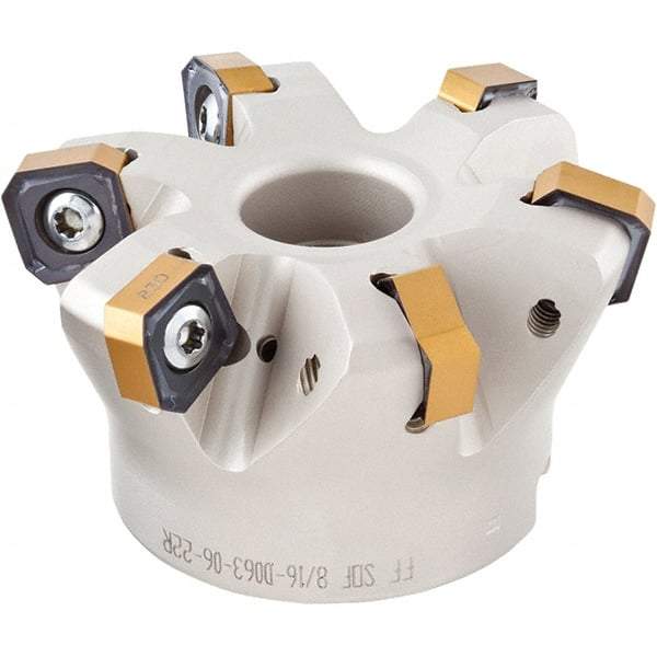 Iscar - 7 Inserts, 3.211" Cutter Diam, 0.047" Max Depth of Cut, Indexable High-Feed Face Mill - 1" Arbor Hole Diam, 2-3/4" High, FF SOF Toolholder, ON.U 05, OXMT 0507, S845 SN.U 13 Inserts, Series Helido - Exact Industrial Supply