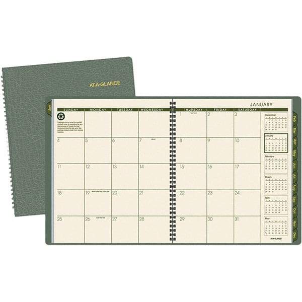 AT-A-GLANCE - 24 Sheet, 9 x 11", Monthly Planner - Green - Exact Industrial Supply