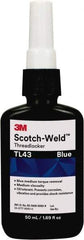 3M - 50 mL, Blue, Medium Strength Liquid Threadlocker - Series TL43, 24 hr Full Cure Time - Exact Industrial Supply