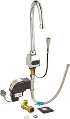 Zurn - Chrome Plated Electronic Internal Temperature Control Mixer Sensor Faucet - Powered by 4 AA Batteries, Gooseneck Spout, Single Hole Mounting Centers - Exact Industrial Supply