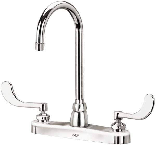 Zurn - Gooseneck, Two Handle, Chrome Plated Deck Mount, Laboratory Faucet - Wrist Blade Handle - Exact Industrial Supply