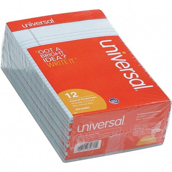 UNIVERSAL - 50 Sheet, 5 x 8", Narrow Note Pad - Blue - Exact Industrial Supply