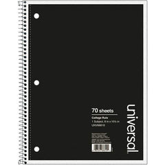 UNIVERSAL - 70 Sheet, 10-1/2 x 8", College Ruled Wire Bound Notebook - Black - Exact Industrial Supply