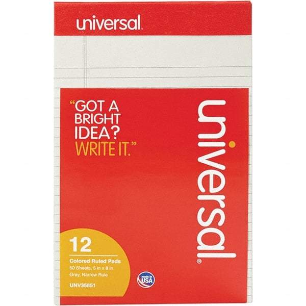 UNIVERSAL - 50 Sheet, 5 x 8", Narrow Note Pad - Gray - Exact Industrial Supply