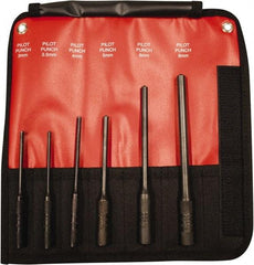 Mayhew - 6 Piece, 3 to 8mm, Pin & Pilot Punch Set - Hex Shank, Steel, Comes in Kit Bag - Exact Industrial Supply