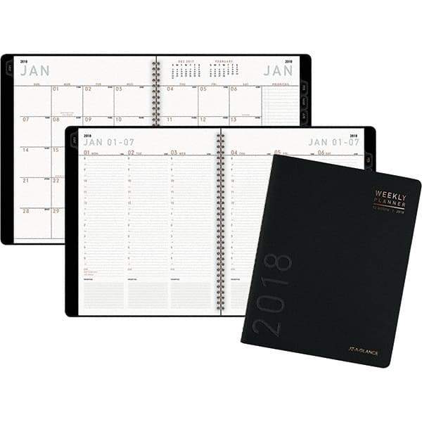 AT-A-GLANCE - 160 Sheet, 8-1/4 x 10-7/8", Weekly/Monthly Planner - Black - Exact Industrial Supply