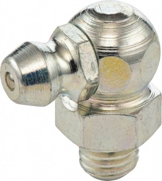 Umeta - 90° Head Angle, M6x0.75 Metric Steel Standard Grease Fitting - 9mm Hex, 18mm Overall Height, 5.5mm Shank Length, Zinc Plated Finish - Exact Industrial Supply