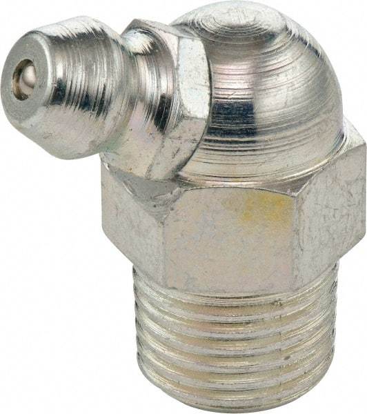 Umeta - 65° Head Angle, 1/8 PTF Steel Standard Grease Fitting - 7/16" Hex, 1.2188" Overall Height, Zinc Plated Finish - Exact Industrial Supply
