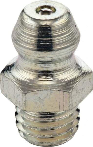 Umeta - Straight Head Angle, M5x0.8 Metric Stainless Steel Standard Grease Fitting - 7mm Hex, 15mm Overall Height, 5.5mm Shank Length - Exact Industrial Supply