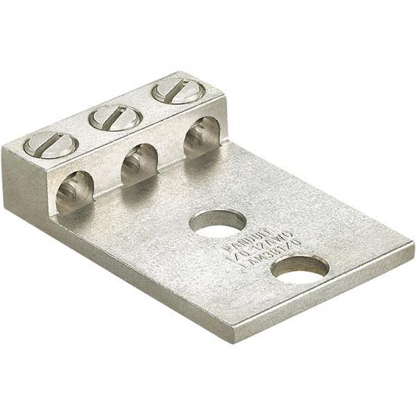 Panduit - 6 AWG Noninsulated Lug Connection Square Ring Terminal - 1/2" Stud, 4" OAL x 2.82" Wide, Tin Plated Aluminum Contact - Exact Industrial Supply