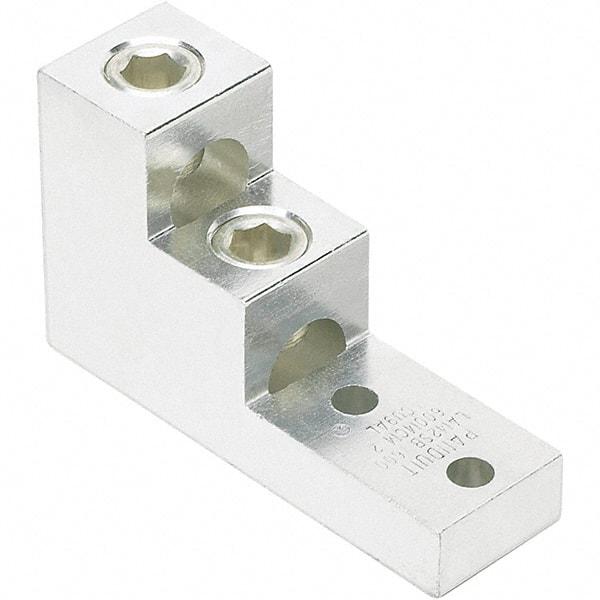 Panduit - 2 AWG Noninsulated Lug Connection Square Ring Terminal - 3/8" Stud, 4.91" OAL x 1-1/2" Wide, Tin Plated Aluminum Contact - Exact Industrial Supply