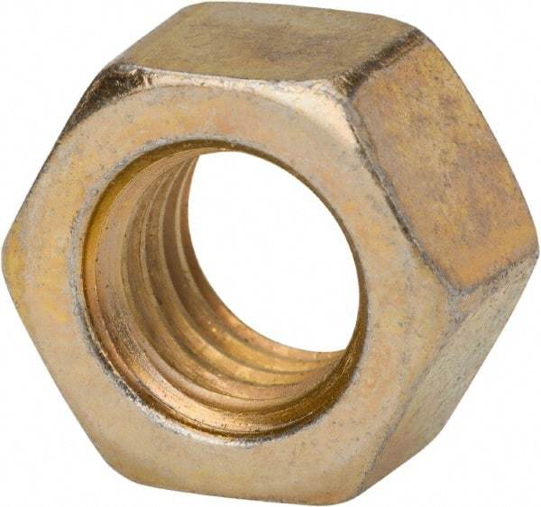 Made in USA - 9/16-12 UNC Steel Right Hand Hex Nut - 7/8" Across Flats, 31/64" High, Zinc Yellow Dichromate Finish - Exact Industrial Supply