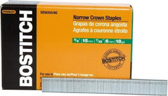 Stanley Bostitch - 5/8" Long x 7/32" Wide, 18 Gauge Narrow Crown Construction Staple - Steel, Chisel Point - Exact Industrial Supply