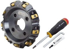 APT - Arbor Hole Connection, 0.485" Cutting Width, 1-7/8" Depth of Cut, 6" Cutter Diam, 1-1/2" Hole Diam, 12 Tooth Indexable Slotting Cutter - SM61 Toolholder, CTA 4 Insert, Neutral Cutting Direction - Exact Industrial Supply